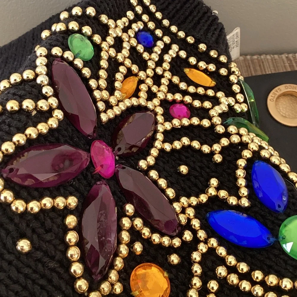 VTG 80s Lisa Black Bejeweled Colorful Beaded Chunky Sequin Sweater Black M - Picture 4 of 5